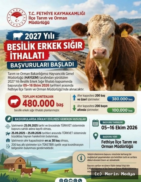 2027 Yılı Besilik Erkek Sığır İthalatı Başvuruları Başladı